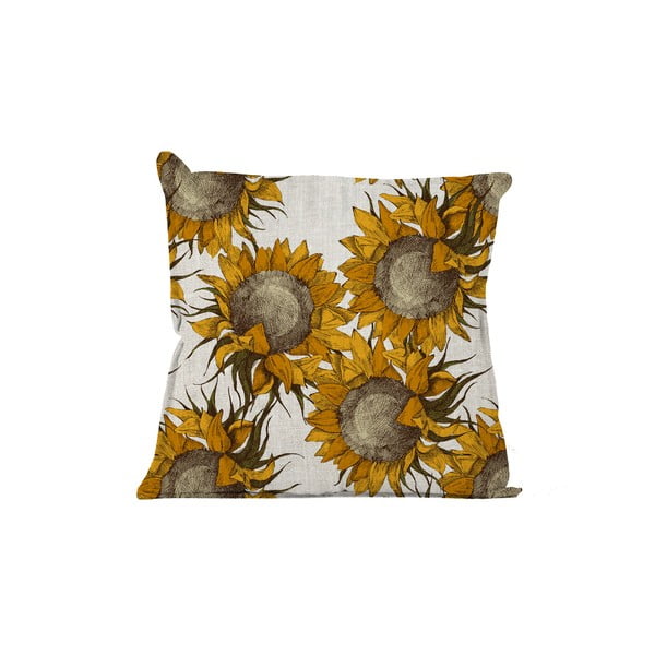 Béžový vankúš s motívom slnečníc Linen Couture Sunflower, 45 x 45 cm