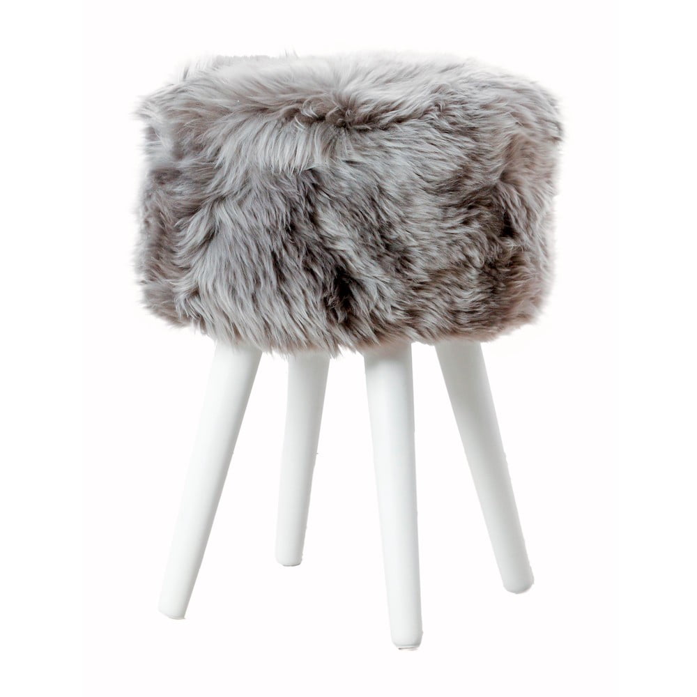 E-shop Stolička so sivým sedákom z ovčej kožušiny Native Natural White, ⌀ 30 cm