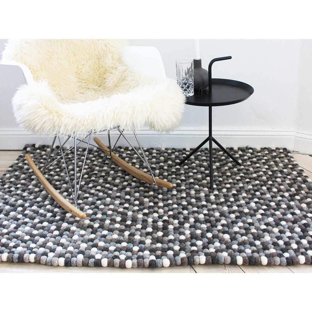 Obrázok Sivo-biely guľôčkový vlnený koberec Wooldot Ball rugs, 120 x 180 cm