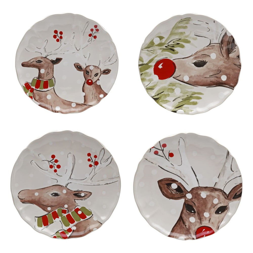E-shop Súprava 4 vianočných dezertných tanierov z kameniny Casafina Deer Freinds, ø 21,4 cm