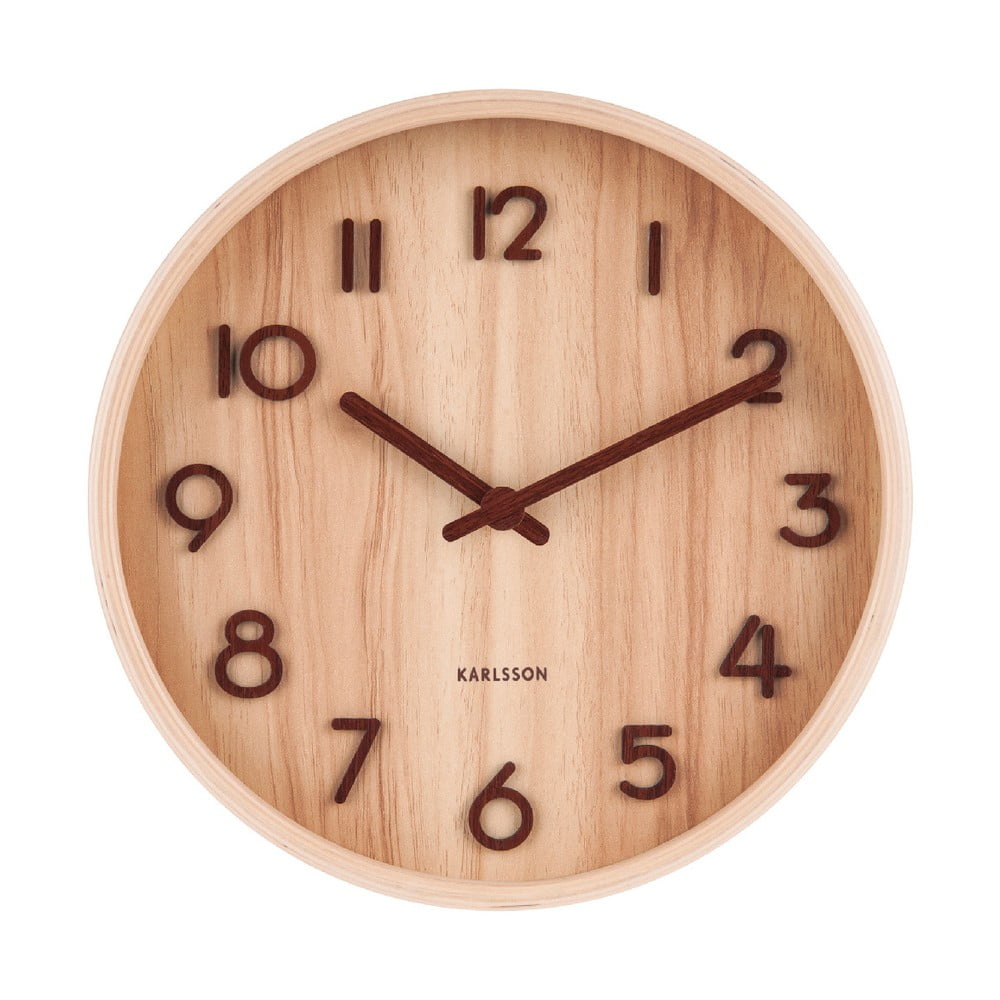 E-shop Svtlohnedé nástenné hodiny z lipového dreva Karlsson Pure Small, ø 22 cm