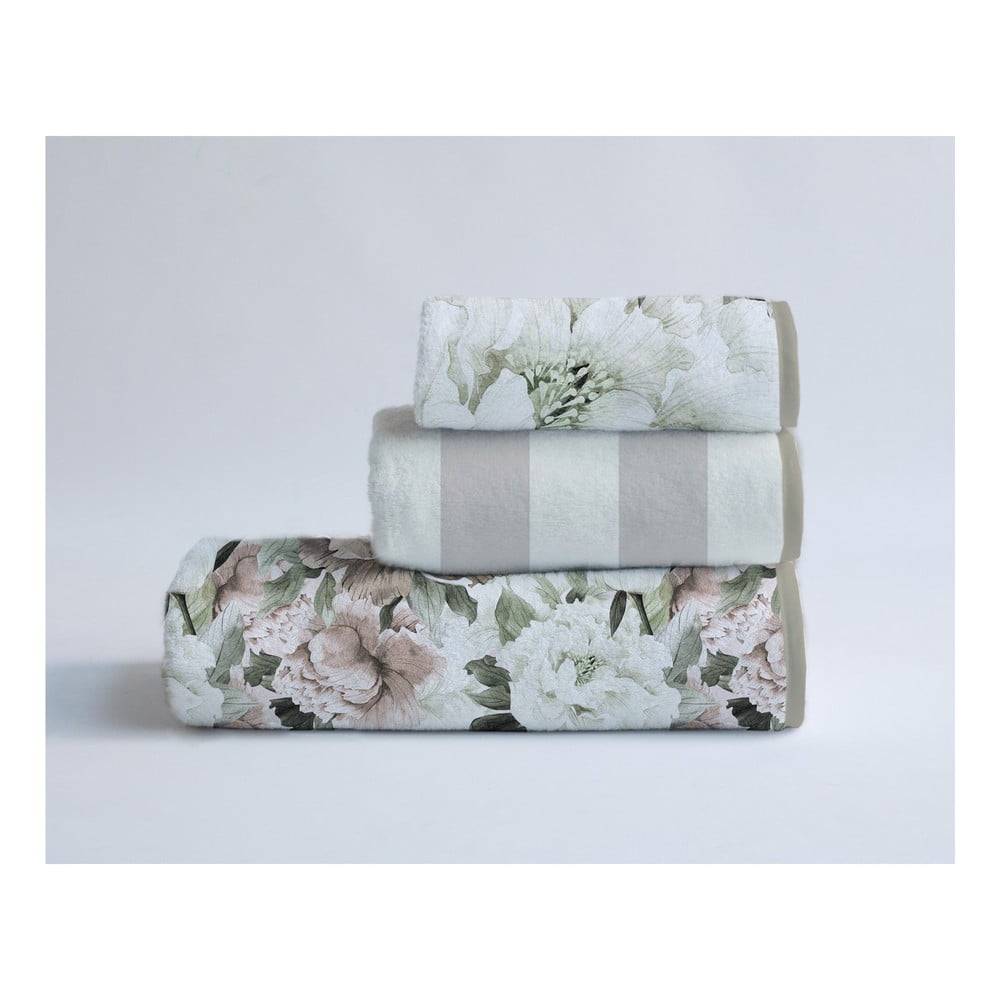 E-shop Súprava 3 bavlnených uterákov Velvet Atelier Beige Flowers