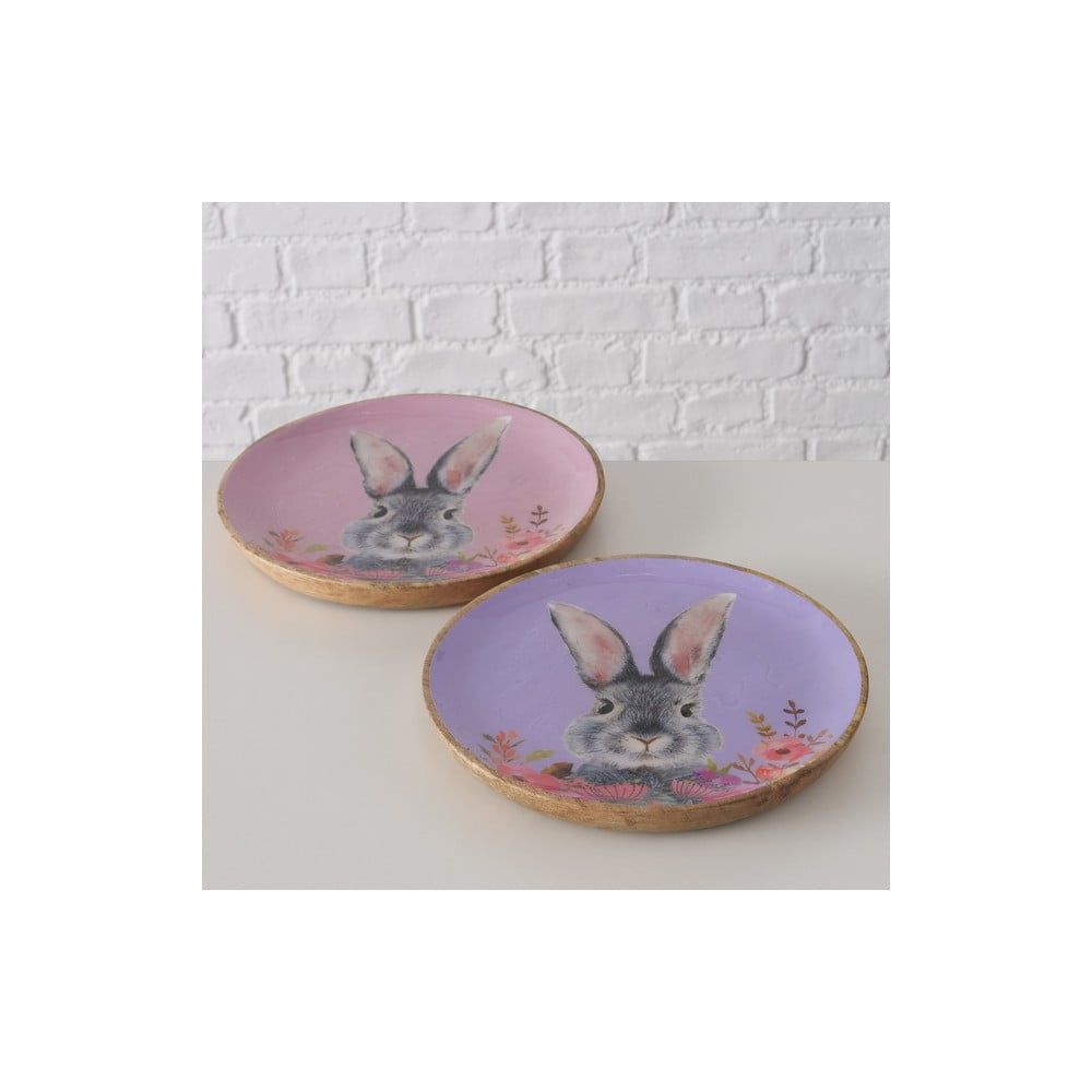 E-shop Ružovo-fialové veľkonočné dezertné drevené taniere v súprave 2 ks ø 22 cm Puschel - Boltze
