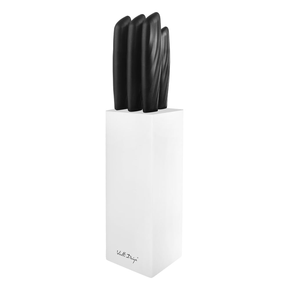 E-shop Súprava 5 nožov v bielom držiaku Vialli Design Caro