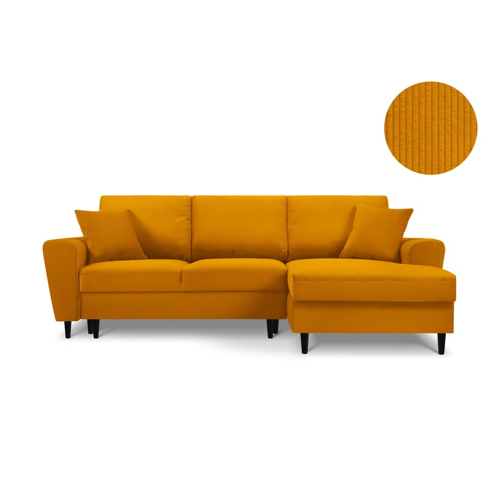 E-shop Oranžová rozkladacia rohová menčestrová pohovka Kooko Home Jazz, pravý roh