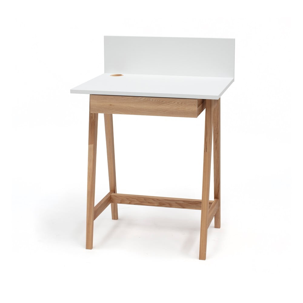 E-shop Biely písací stôl s podnožím z jaseňového dreva Ragaba Luka, dĺžka 65 cm