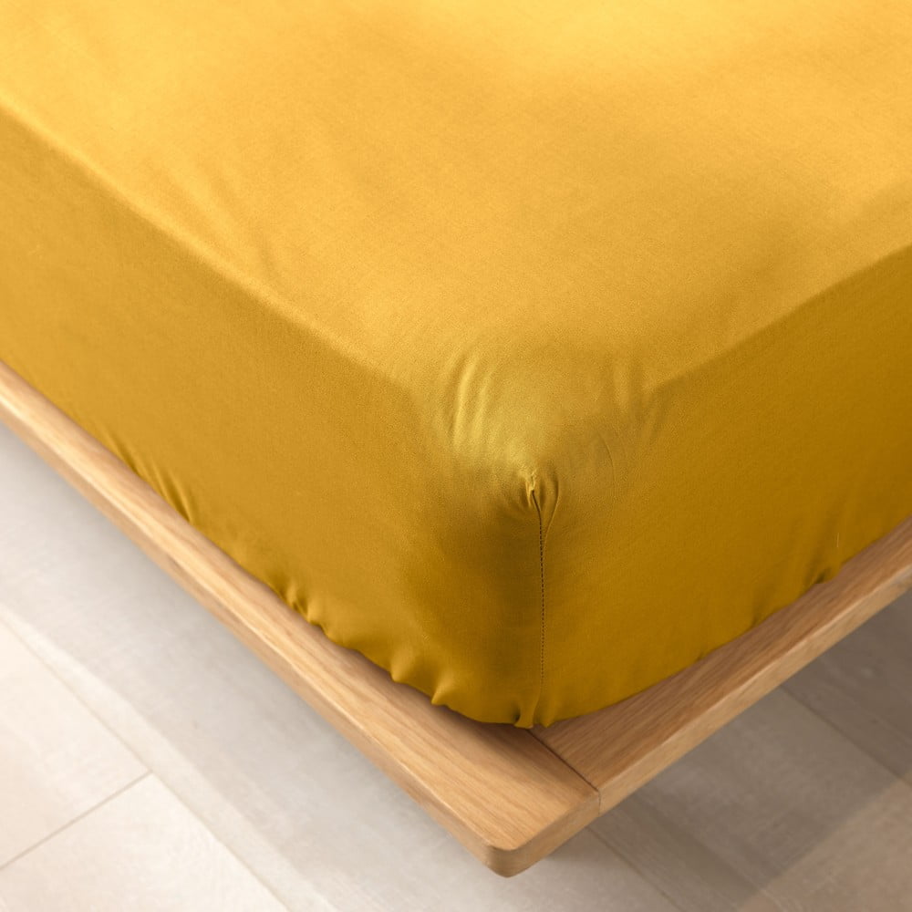 Žltá napínacia plachta z Bio bavlny 140x190 cm Biolina – douceur d'intérieur