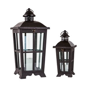 Sada 2 čiernych drevených lampášov KJ Collection Lantern