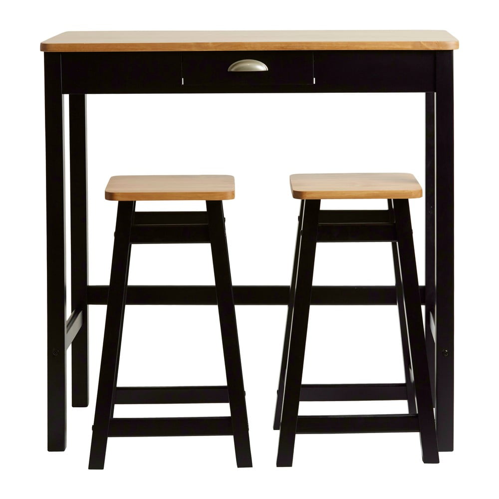 E-shop Čierny barový stolík s 2 stoličkami z masívneho borovicového dreva Marckeric Caya