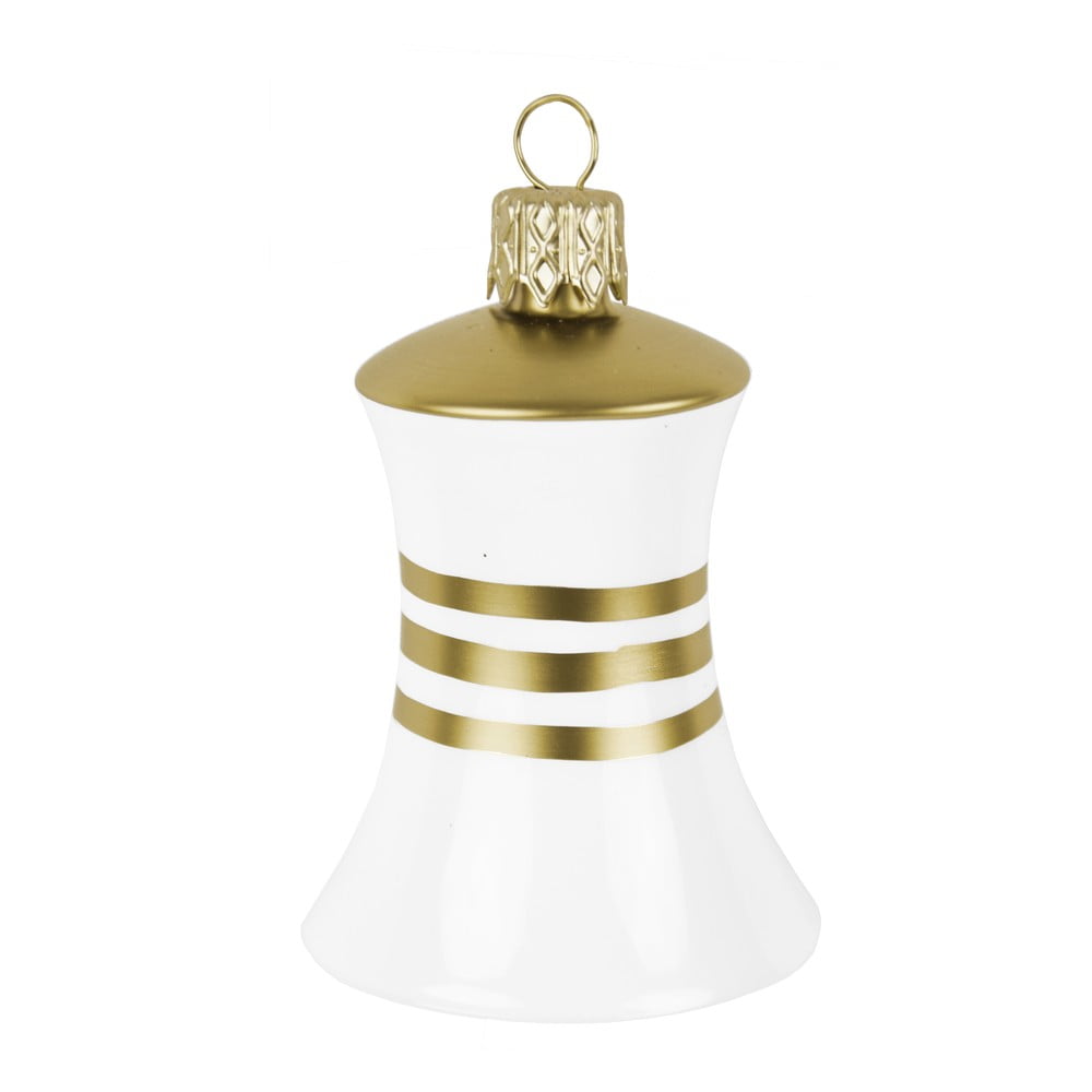 E-shop Súprava 3 sklenených vianočných ozdôb v tvare zvončeka v bielo-zlatej farbe Ego Dekor
