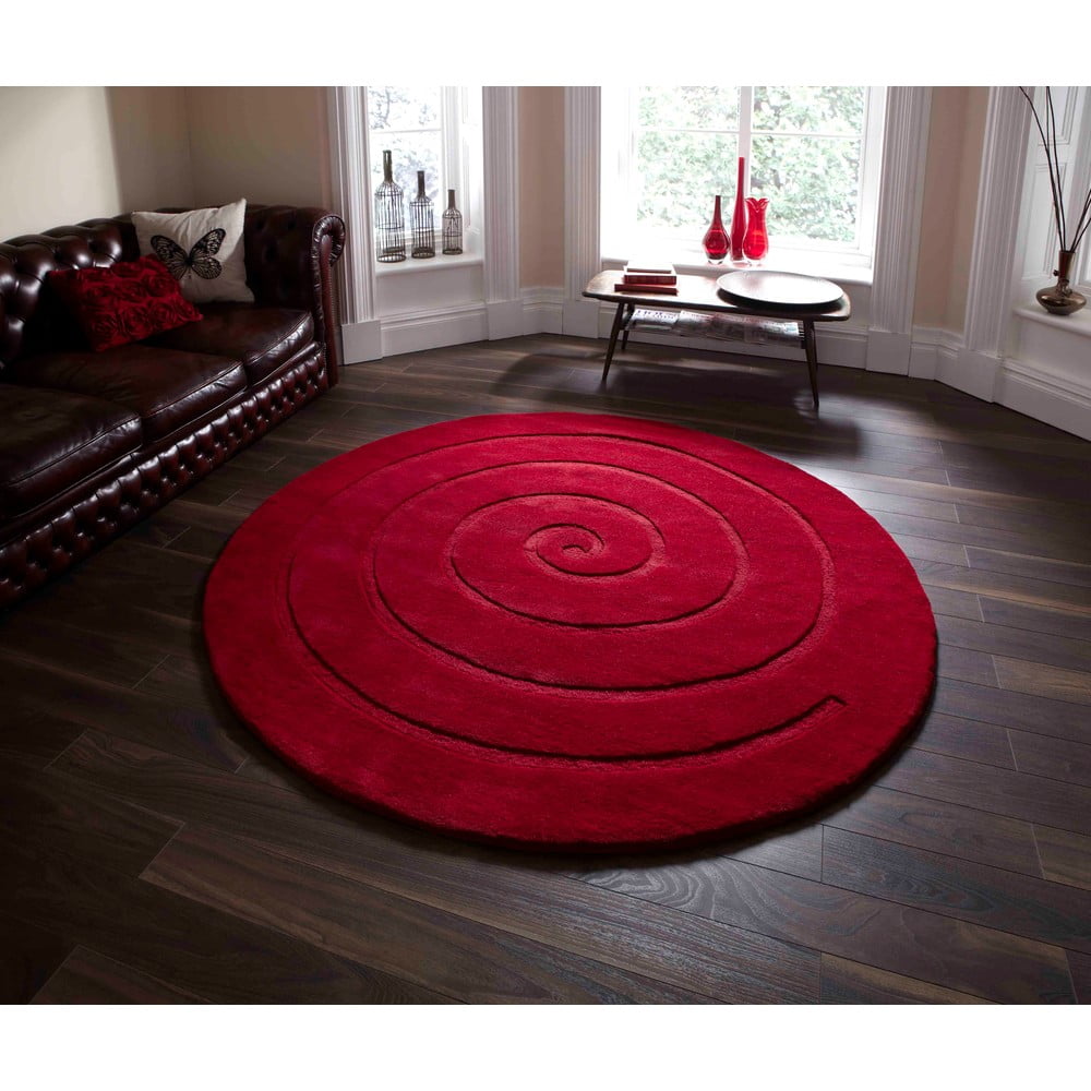 E-shop Rubínovočervený vlnený koberec Think Rugs Spiral, ⌀ 140 cm