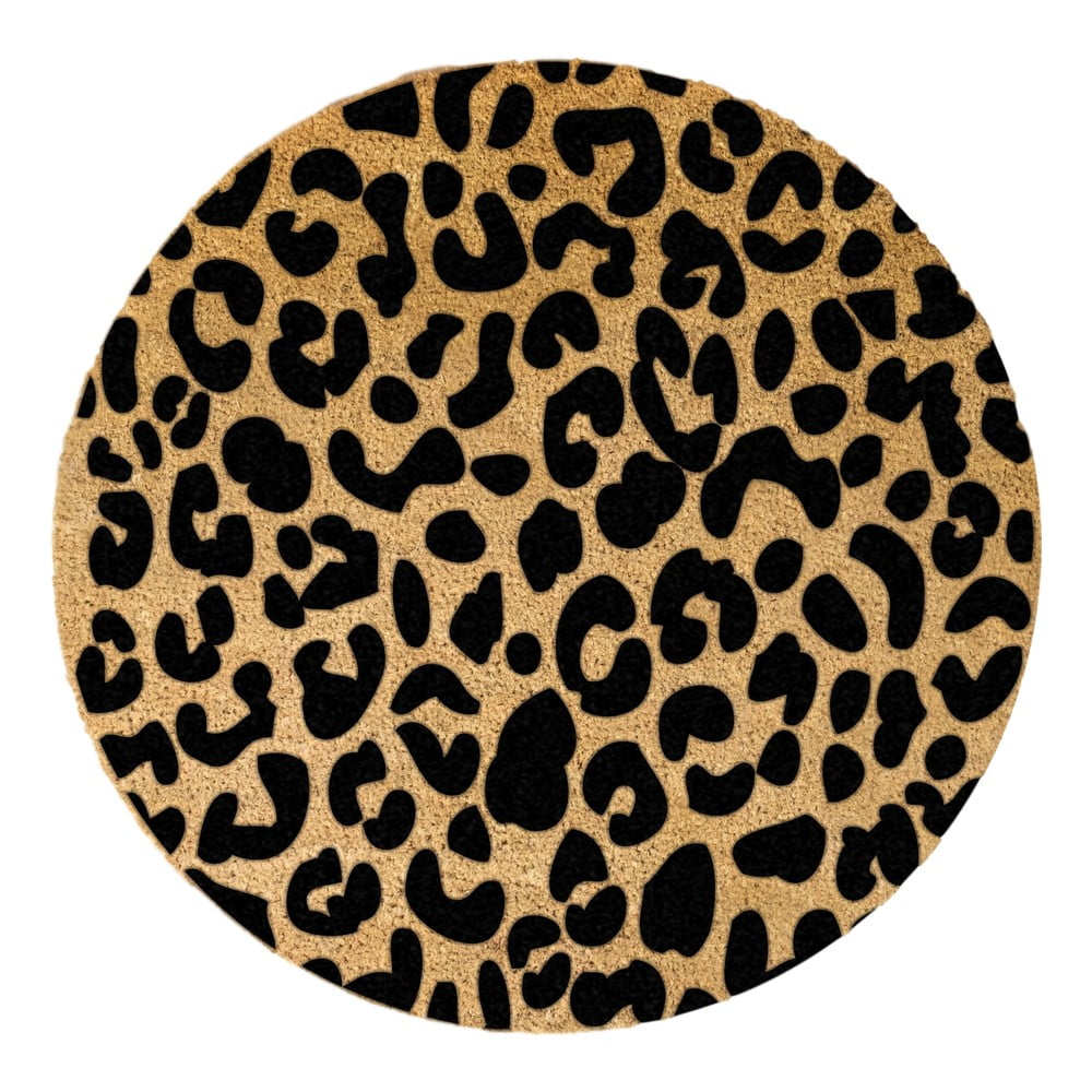 Obrázok Čierna okrúhla rohožka z prírodného kokosového vlákna Artsy Doormats Leopard, ⌀ 70 cm