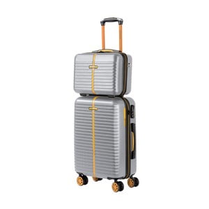 Set kozmetického kufríka a kufra na kolieskach v striebornej farbe Travel World