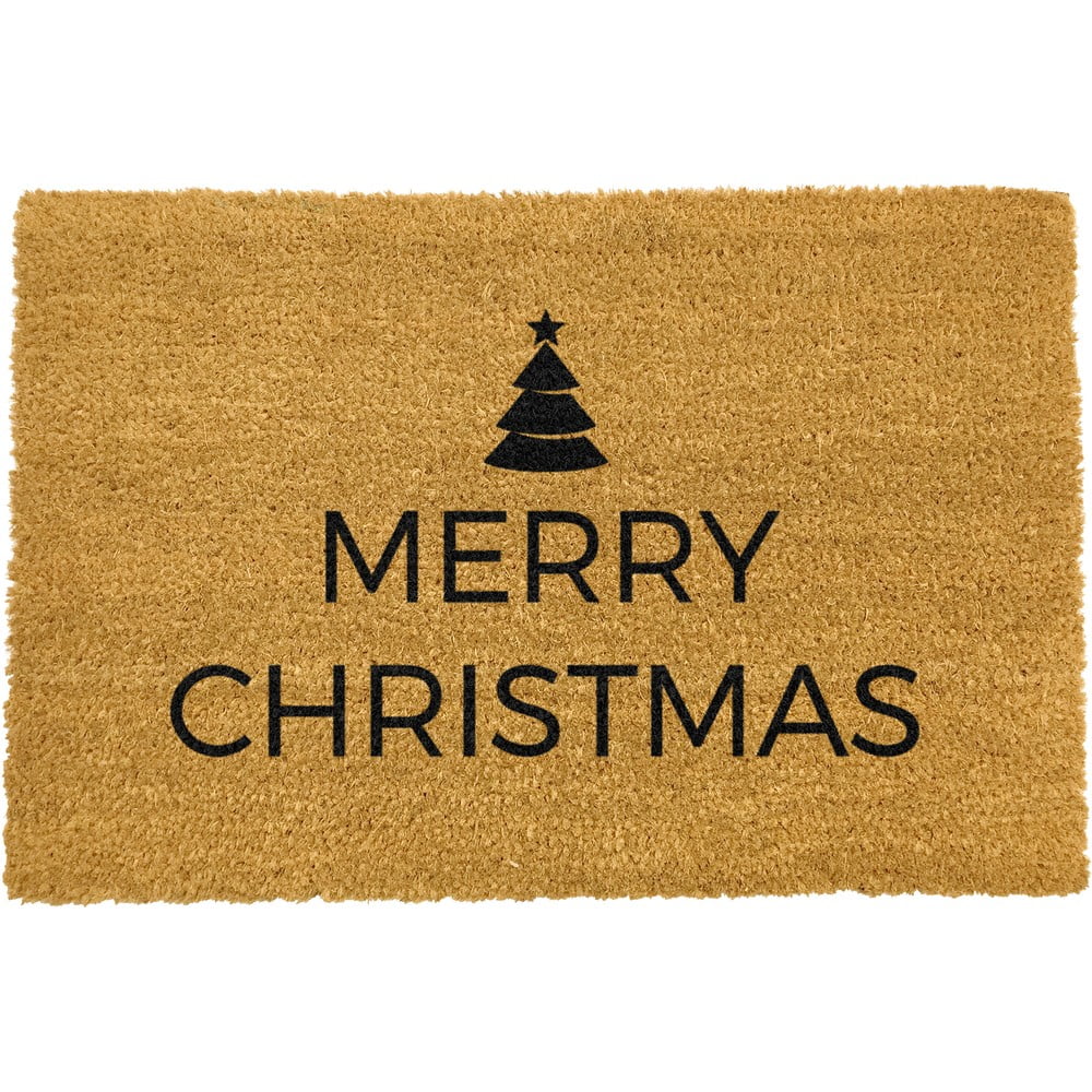 E-shop Čierna rohožka z prírodného kokosového vlákna Artsy Doormats Merry Christmas, 40 x 60 cm