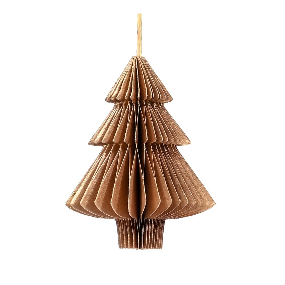 E-shop Zlatohnedá papierová vianočná ozdoba v tvare stromu Only Natural, dĺžka 10 cm