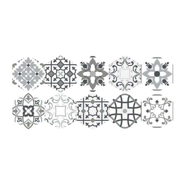 Sada 10 samolepiek na podlahu Ambiance Floor Tiles Hexagons Francia, 40 × 90 cm
