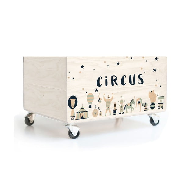 Detský borovicový úložný box na kolieskach Folkifreckles Circus Crew