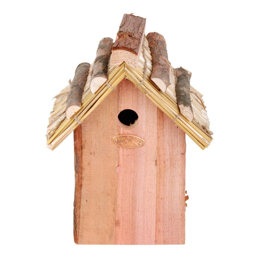 E-shop Vtáčia búdka z jedľového dreva so slamenou strechou Esschert Design Antik, výška 27 cm
