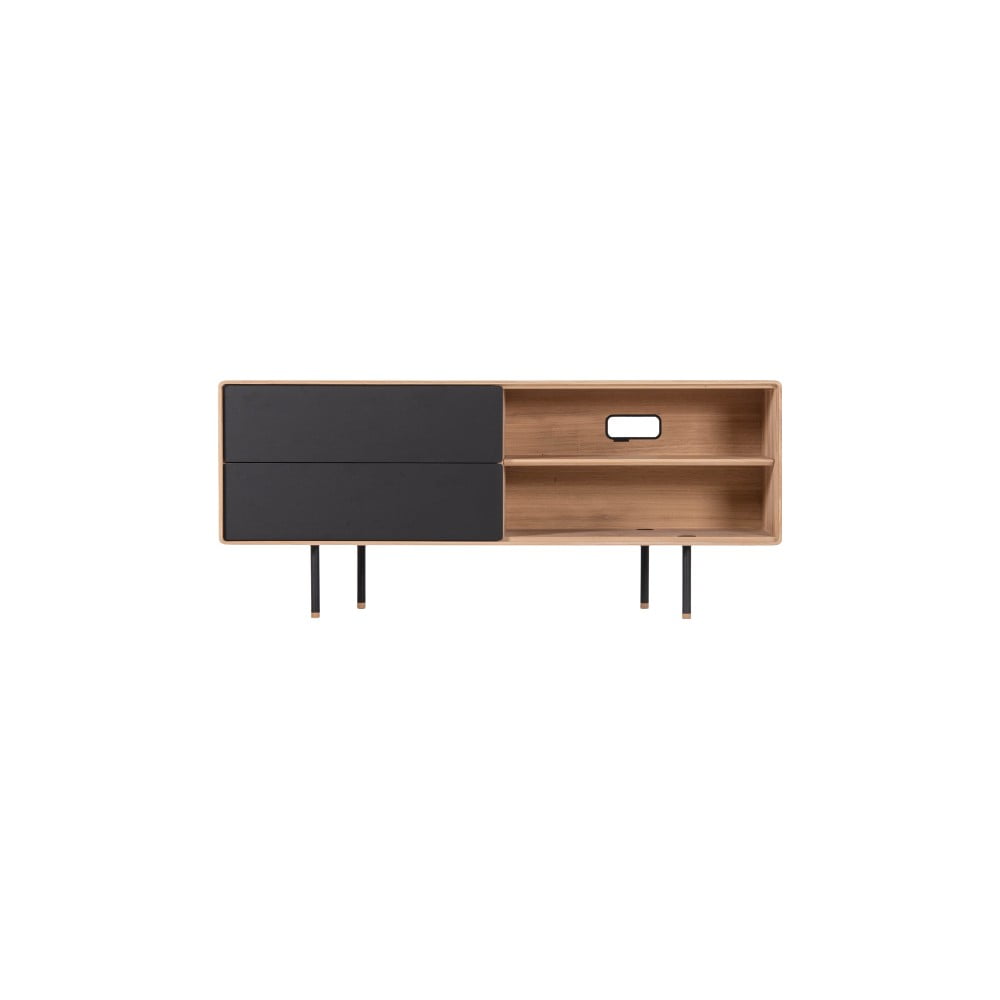 E-shop Čierny TV stolík z dubového dreva Gazzda Fina, šírka 150 cm