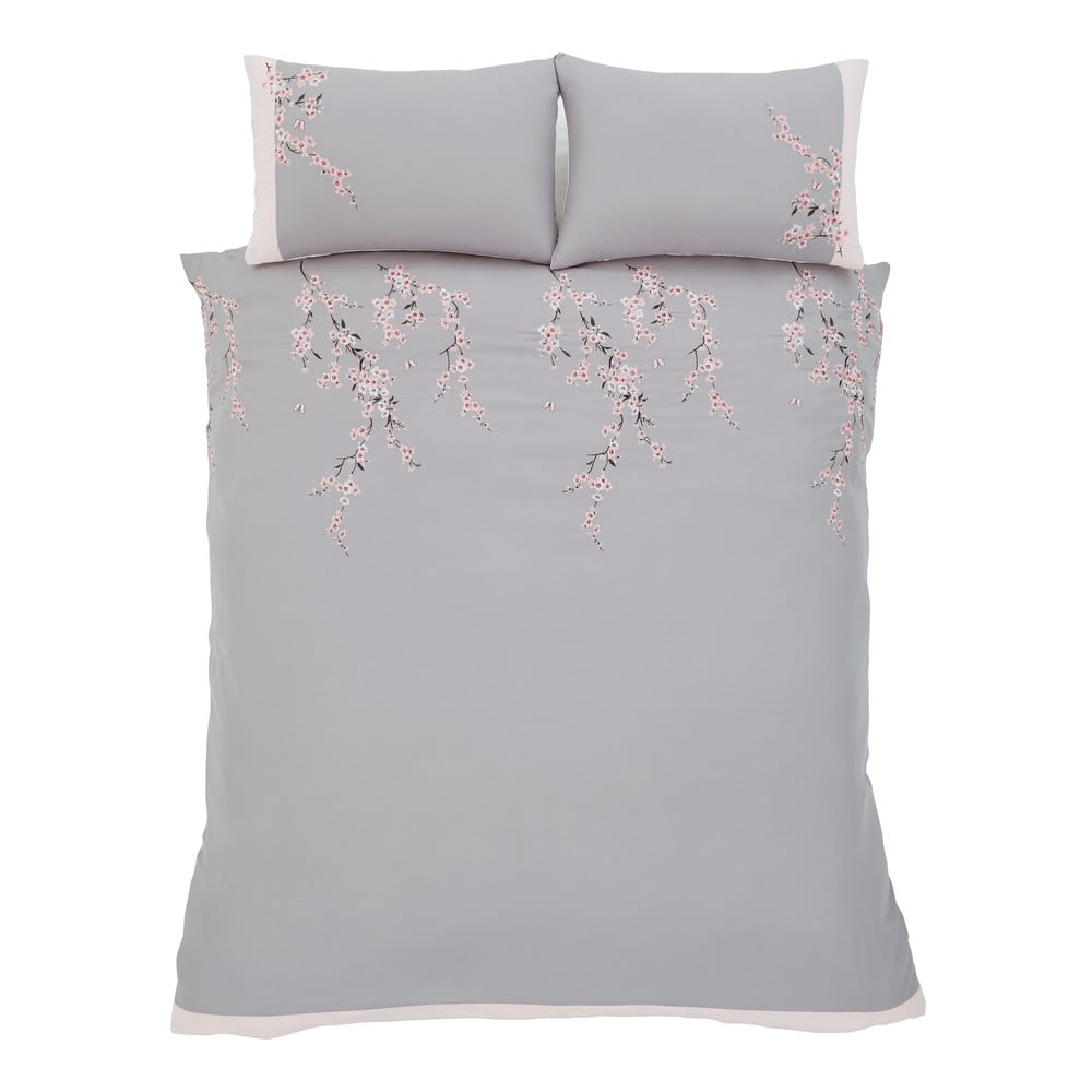 E-shop Ružovo-sivé obliečky na dvjlôžko Catherine Lansfield Blossom. 220 x 230 cm