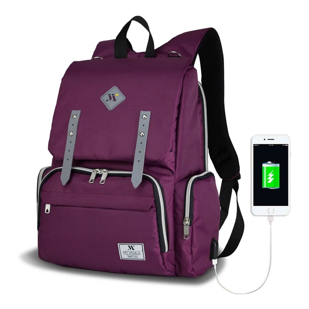 Obrázok Fialový batoh pre mamičky s USB portom My Valice MOTHER STAR Baby Care Backpack