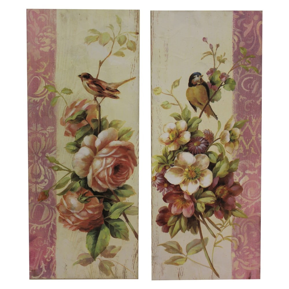 Sada 2 obrazov Antic Line Roses and Birds, 64 × 26 cm