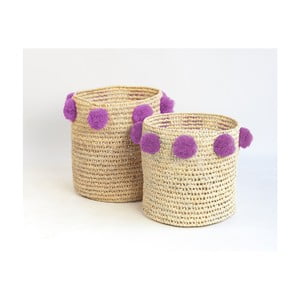 Sada 2 úložných košíkov z palmových vlákien s fialovými dekoráciami Madre Selva Milo Basket