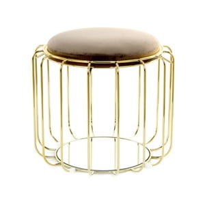 Hnedobéžový odkladací stolík / puf s konštrukciou v zlatej farbe 360 Living Canny, Ø 50 cm