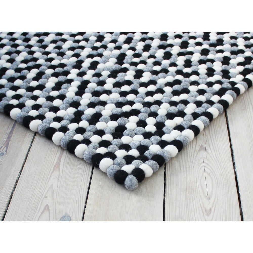 Obrázok Čierno-biely guľôčkový vlnený koberec Wooldot Ball rugs, 100 x 150 cm