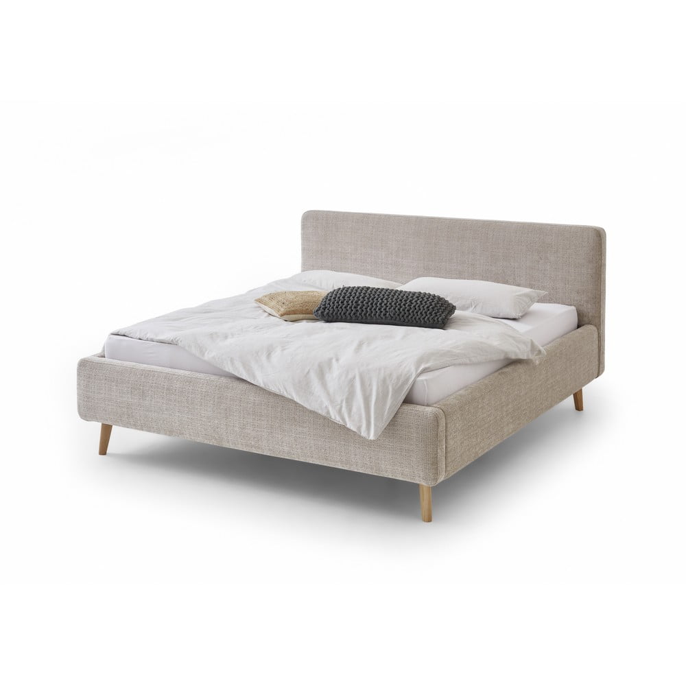 E-shop Béžová čalúnená dvojlôžková posteľ s úložným priestorom s roštom 160x200 cm Mattis - Meise Möbel