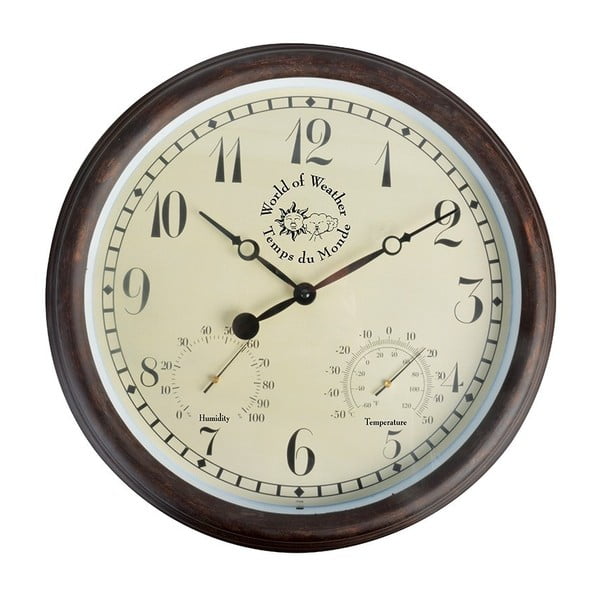 Vonkajšie nástenné hodiny s arabskými číslicami a teplomerom Esschert Design Minute