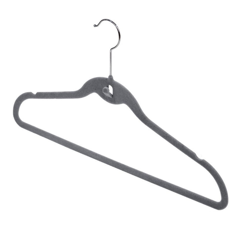 E-shop Sada 3 sivých vešiakov so zárezmi a nohavicovou tyčou Domopak Velvet