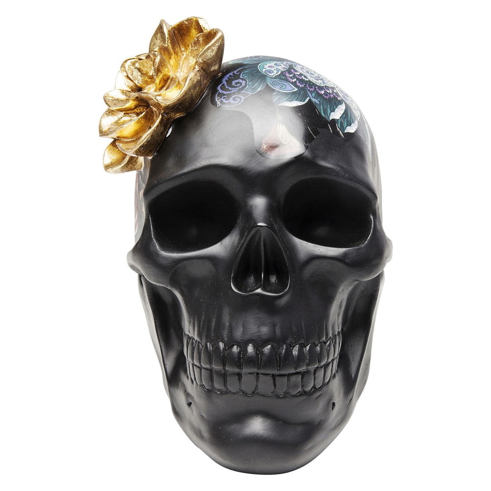 Obrázok Čierna dekoratívna soška Kare Design Flower Skull, výška 22 cm