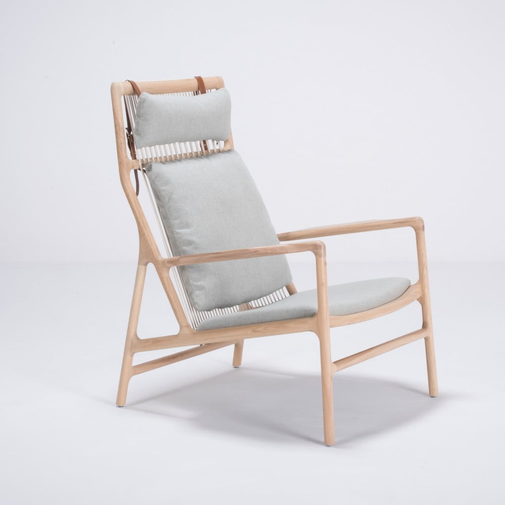 E-shop Kreslo s konštrukciou z dubového dreva s modrosivým textilným sedadlom Gazzda Dedo