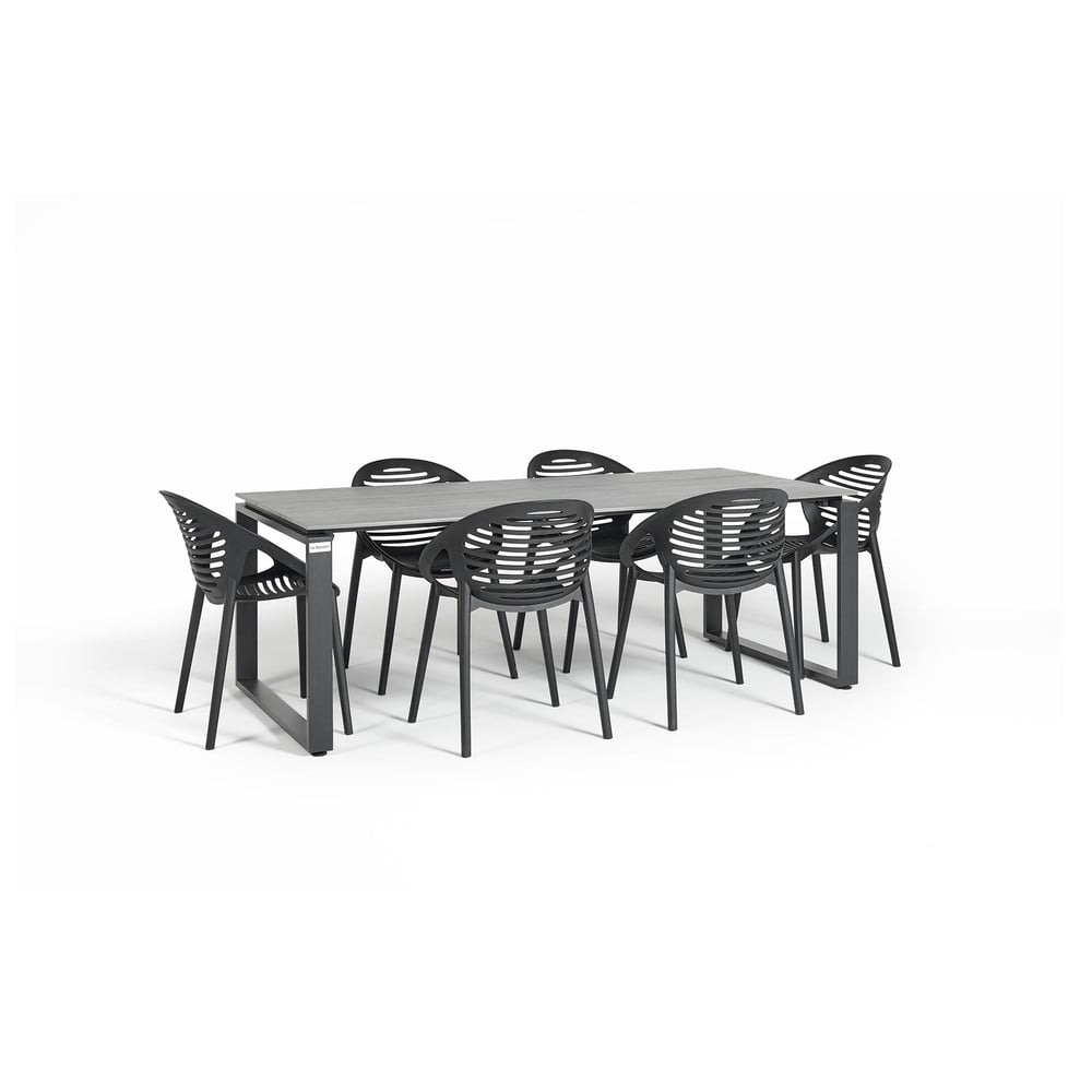 E-shop Záhradná jedálenská súprava pre 6 osôb s čiernou stoličkou Joanna a stolom Strong, 210 x 100 cm