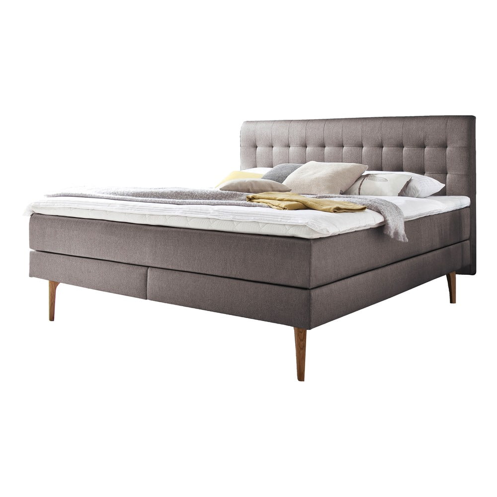 E-shop Hnedá a sivá čalúnená dvojlôžková posteľ s matracom Meise Möbel Massello, 160 x 200 cm