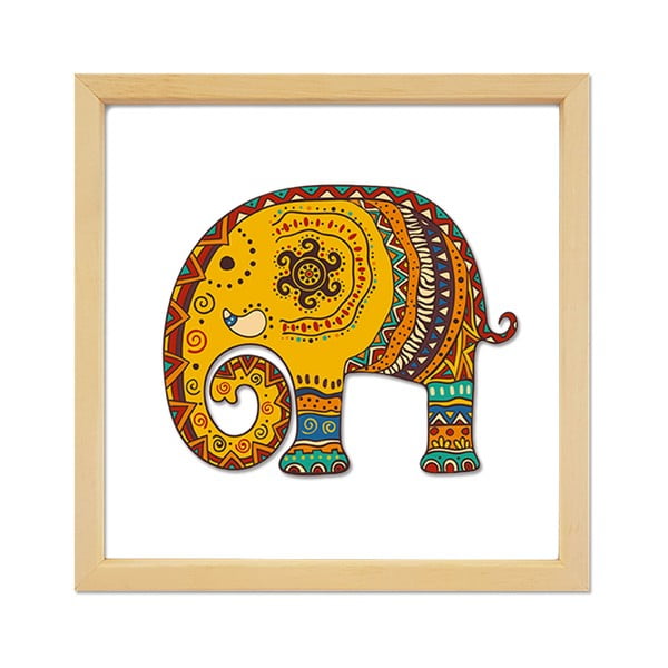 Sklenený obraz v drevenom ráme Vavien Artwork Elephant, 32 x 32 cm