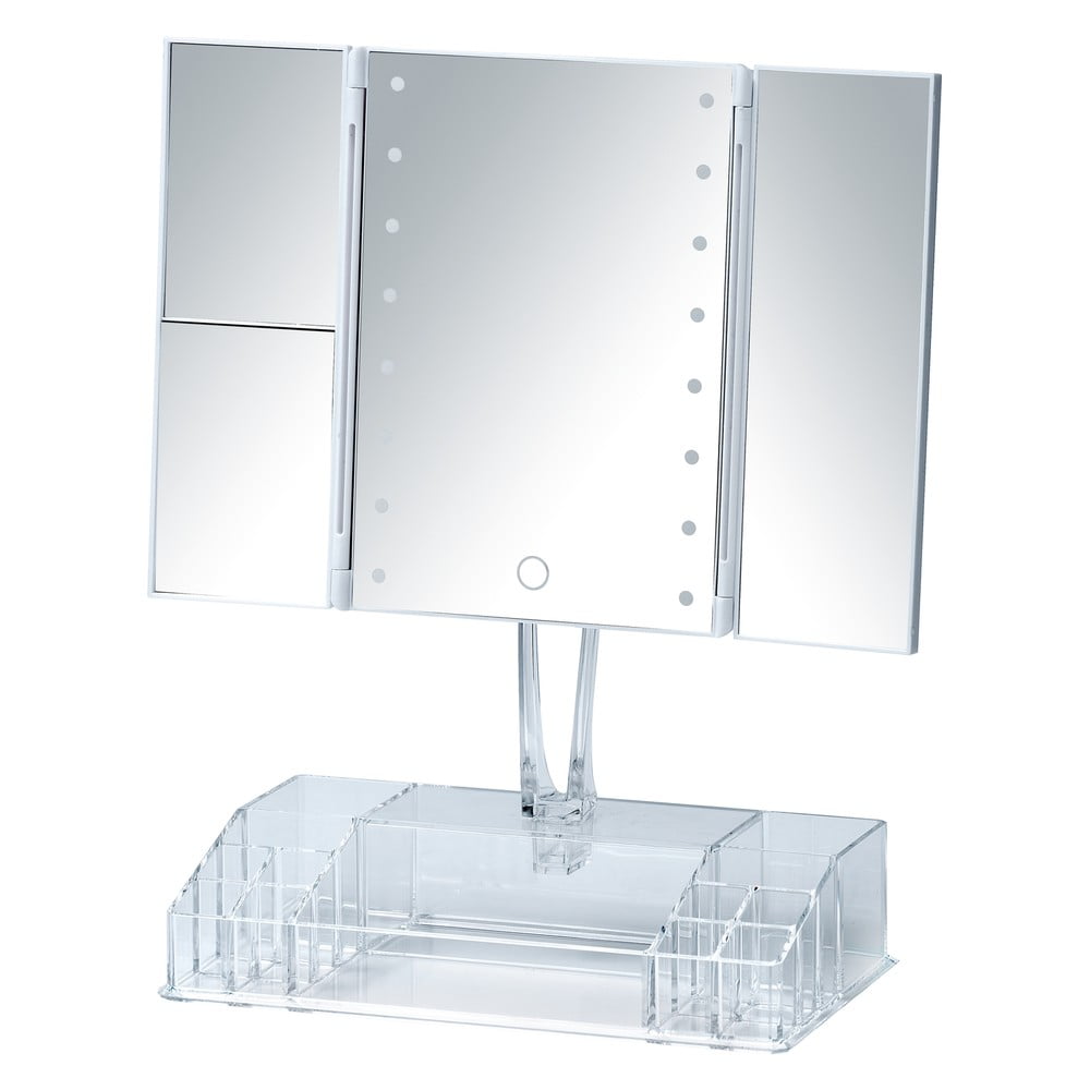 E-shop Biele rozkladacie kozmetické zrkadlo s LED podsvietením a organizérom na make-up Fanano