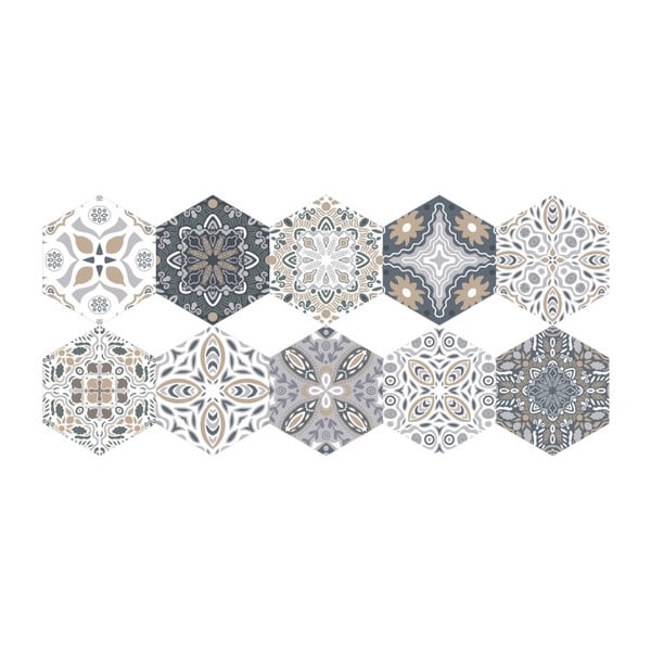Sada 10 samolepiek na podlahu Ambiance Floor Stickers Hexagons Emilana, 40 × 90 cm