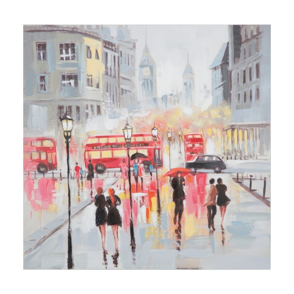 Obrázok Ručne maľovaný obraz v ráme z borovicového dreva Mauro Ferretti Rain London, 100 × 100 cm