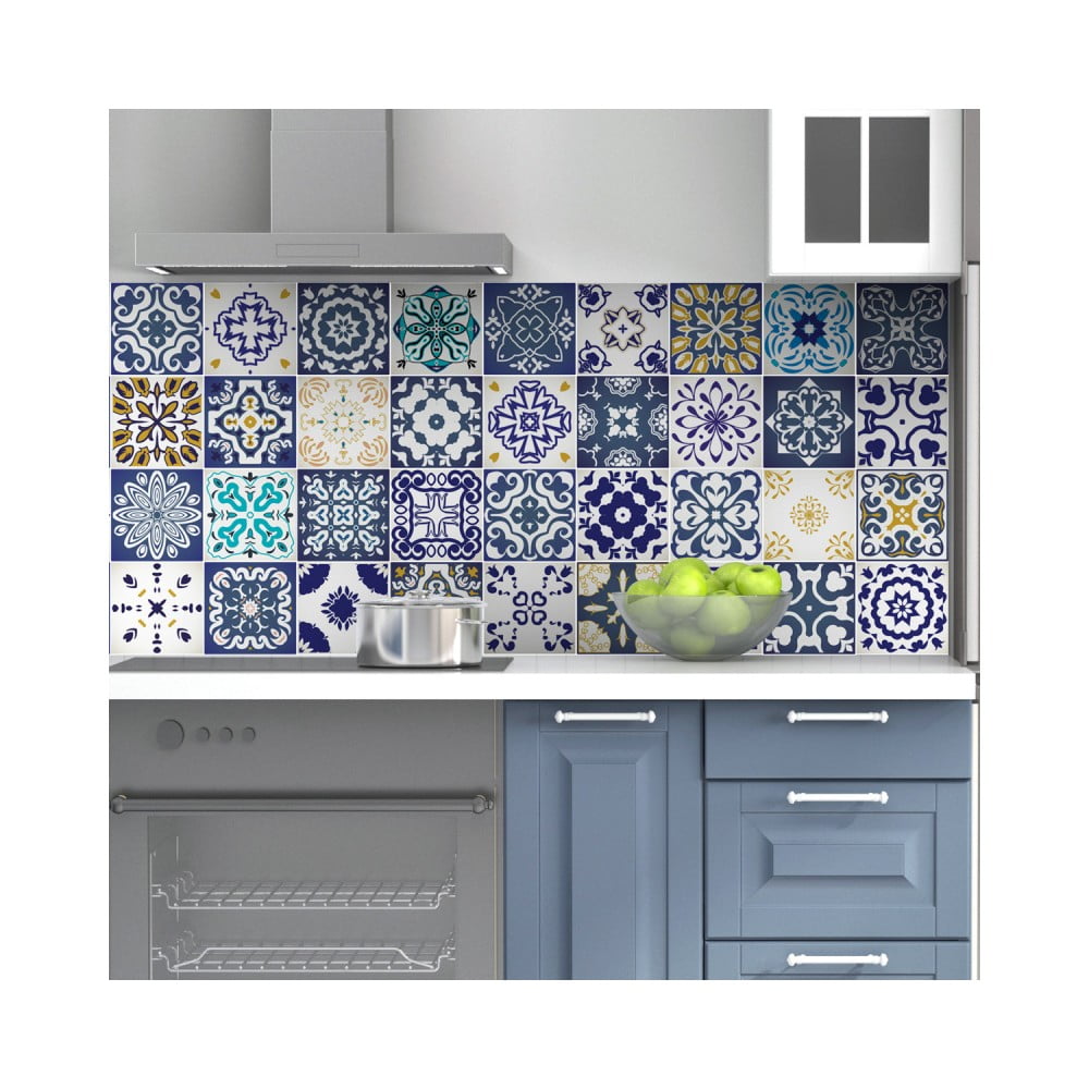 Obrázok Sada 60 nástenných samolepiek Ambiance Wall Decal Tiles Azulejos Cyprus, 15 × 15 cm