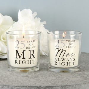 Sada 2 sviečok s vôňou bavlny k 25. výročiu Amore Mr. Right and Mrs. Always Right, 18 hodín horenia