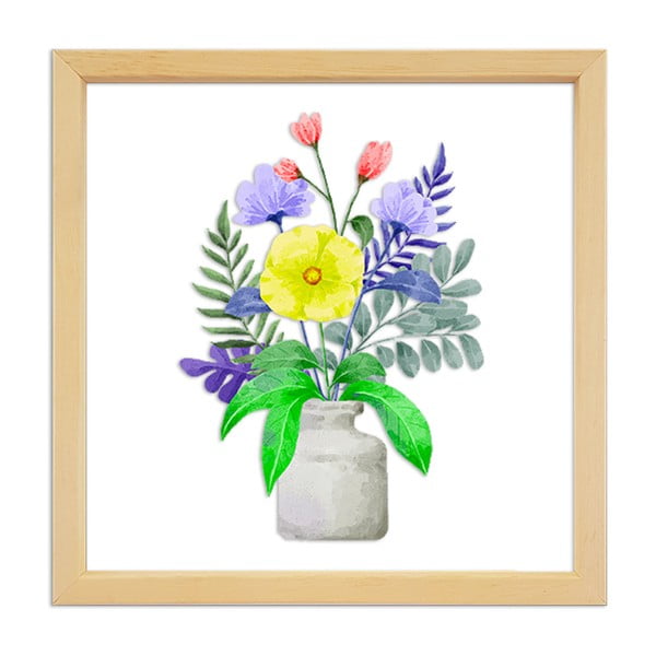 Sklenený obraz v drevenom ráme Vavien Artwork Flowers, 32 x 32 cm