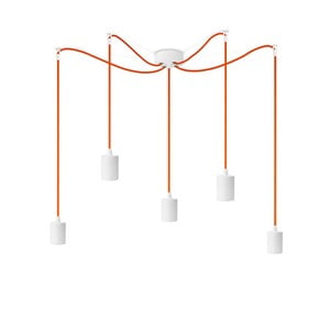 Biele závesné svietidlo s 5 oranžovými káblami Bulb Attack Cero