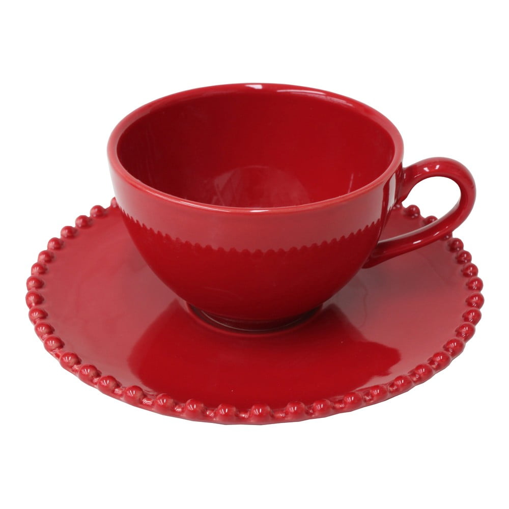 E-shop Rubínovočervená kameninová šálka na čaj s tanierikom Costa Nova Pearlrubi, 250 ml