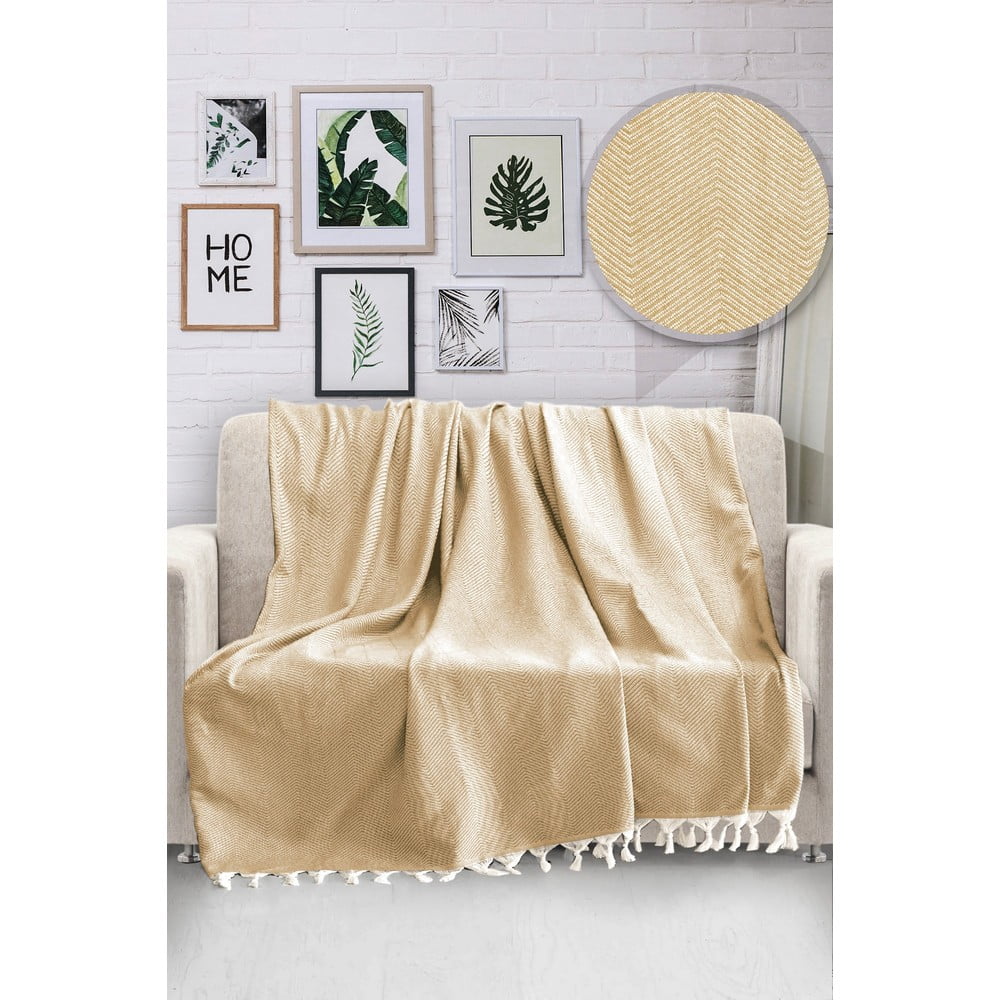 E-shop Horčicovožltý bavlnený pléd cez posteľ Viaden HN, 170 x 230 cm