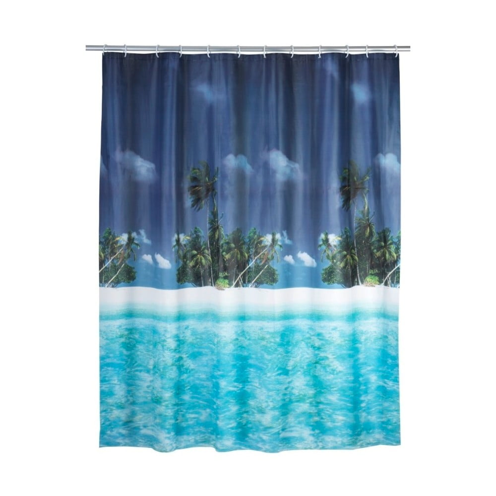 Modrý sprchový záves Wenko Dreamy Beach, 180 × 200 cm