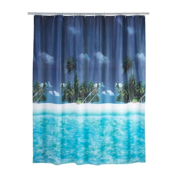 Modrý sprchový záves Wenko Dreamy Beach, 180 × 200 cm