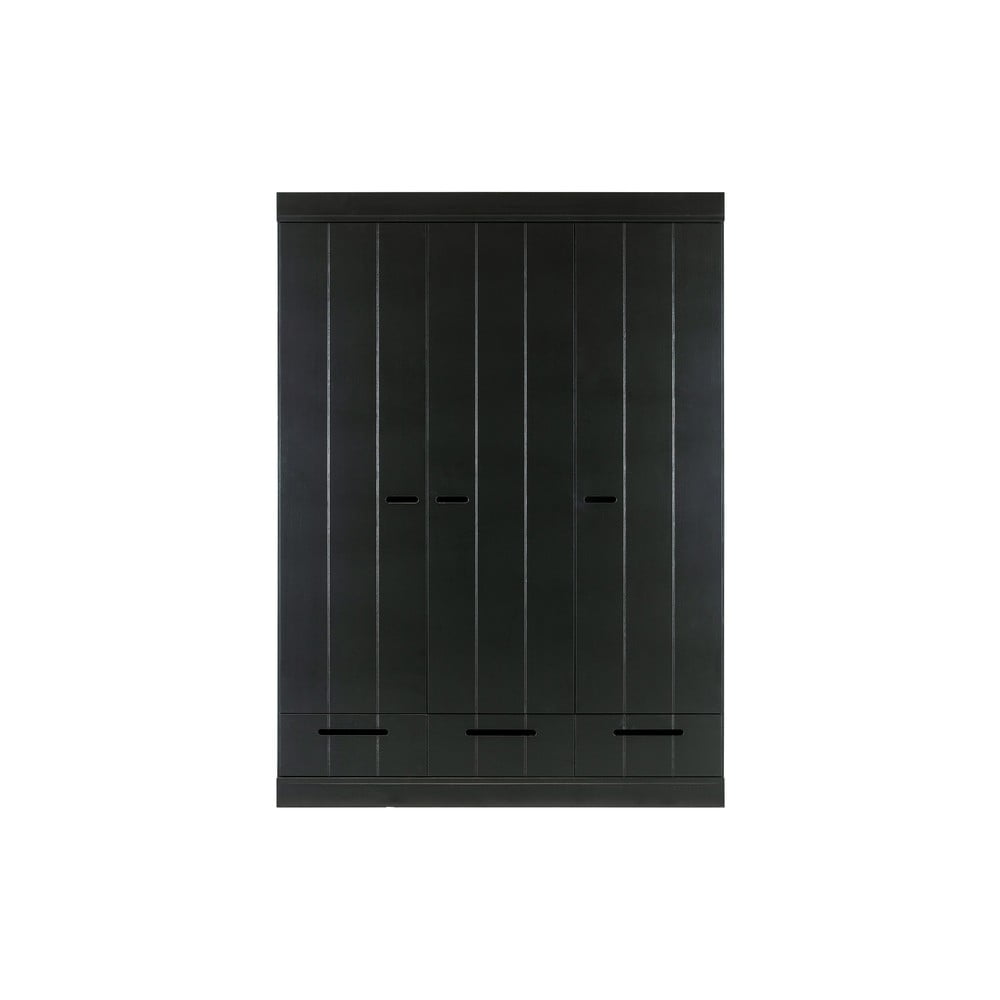 E-shop Čierna šatníková skriňa s konštrukciou z borovicového dreva WOOOD Connect, šírka 140 cm