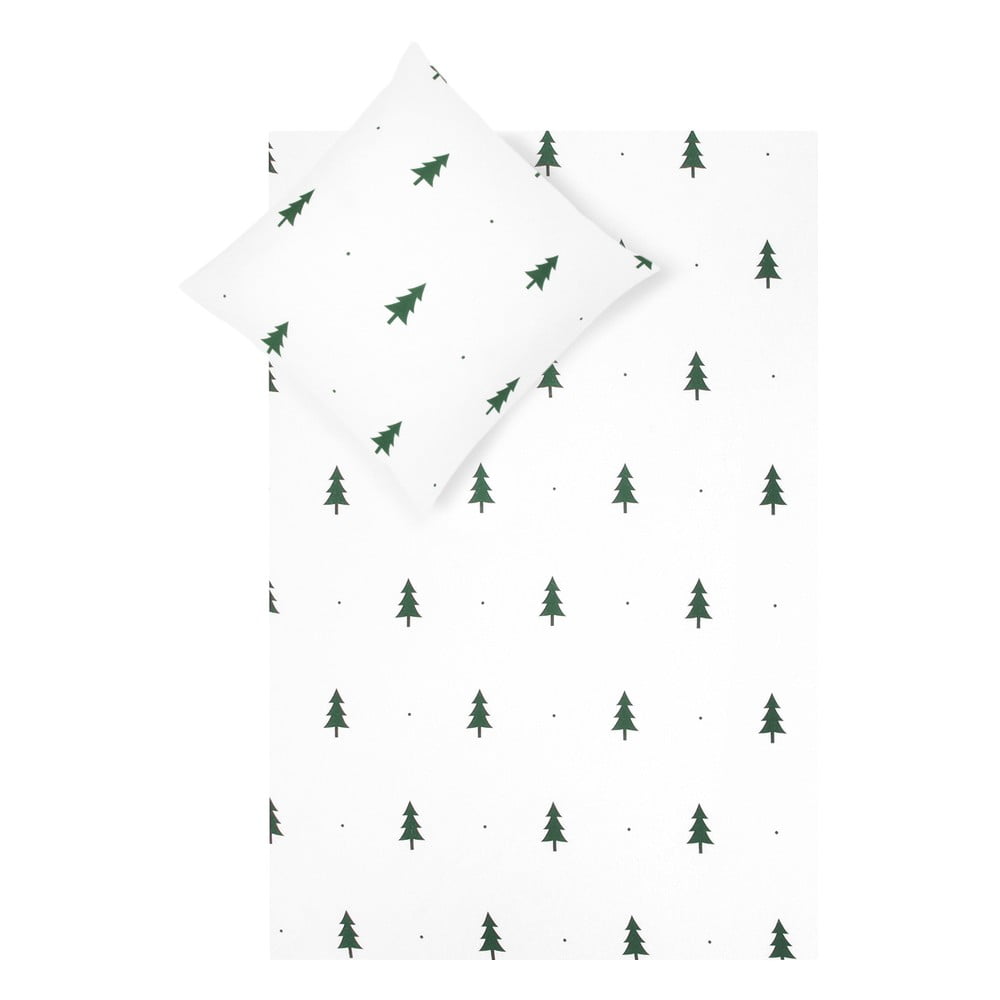 E-shop Biele flanelové obliečky na jednolôžko Fovere X-mas Tree, 155 x 220 cm